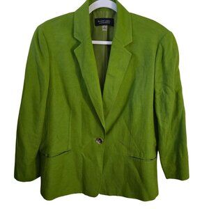 Evan Picone Black Label Spring Green Linen Blend One Gold Button Blazer Size 16